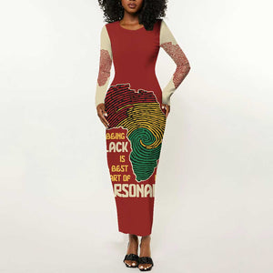 African Map Fingerprint Long Sleeve Bodycon Dress Being Black Is The Best Part Of My Personality DT03