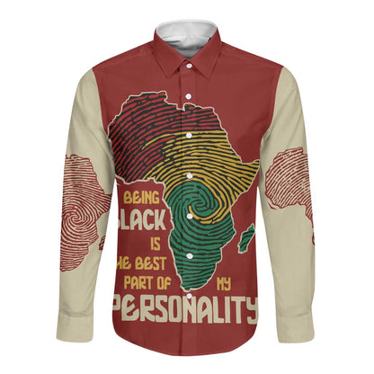 African Map Fingerprint Long Sleeve Button Shirt Being Black Is The Best Part Of My Personality