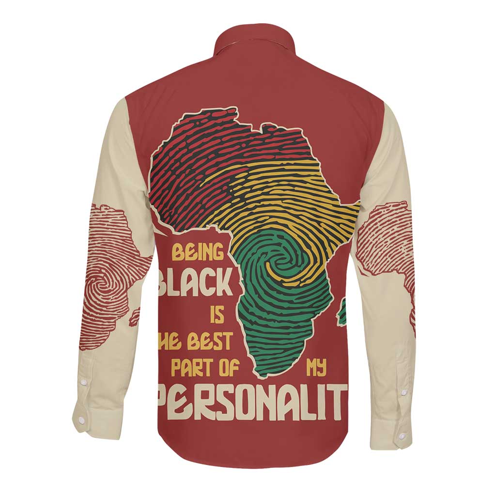 African Map Fingerprint Long Sleeve Button Shirt Being Black Is The Best Part Of My Personality