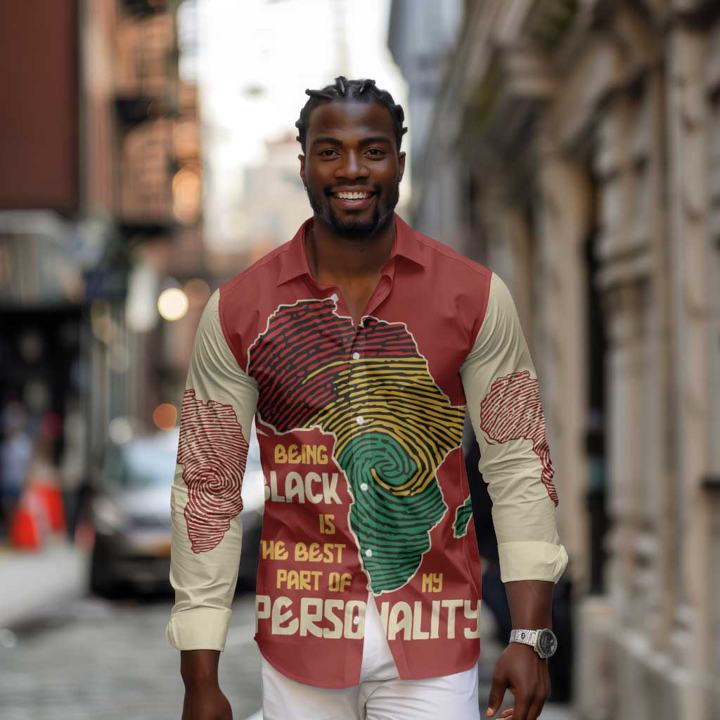African Map Fingerprint Long Sleeve Button Shirt Being Black Is The Best Part Of My Personality