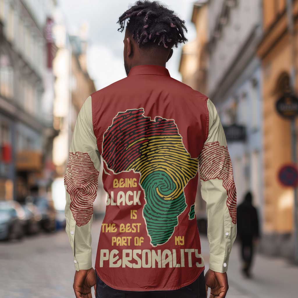 African Map Fingerprint Long Sleeve Button Shirt Being Black Is The Best Part Of My Personality