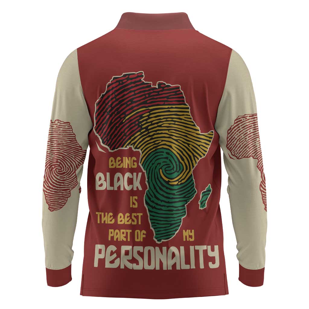 African Map Fingerprint Long Sleeve Polo Shirt Being Black Is The Best Part Of My Personality
