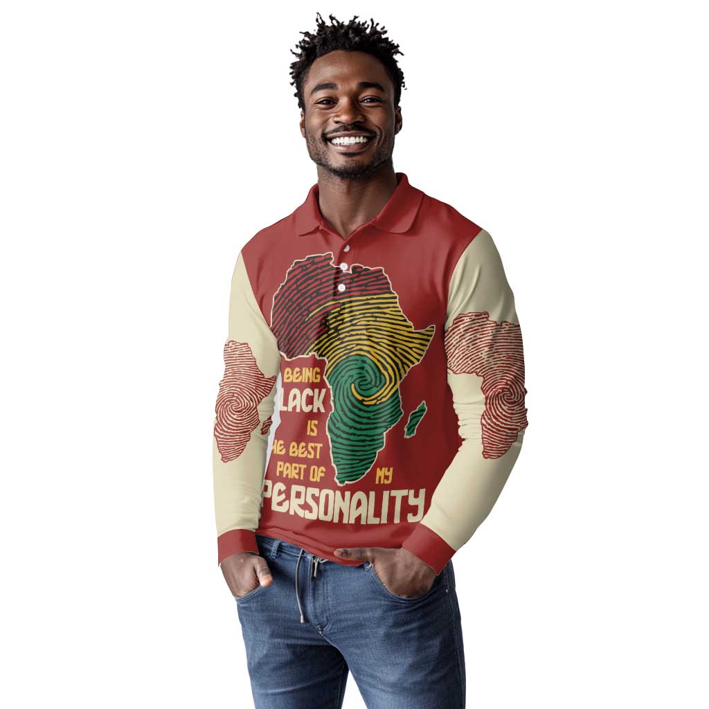 African Map Fingerprint Long Sleeve Polo Shirt Being Black Is The Best Part Of My Personality