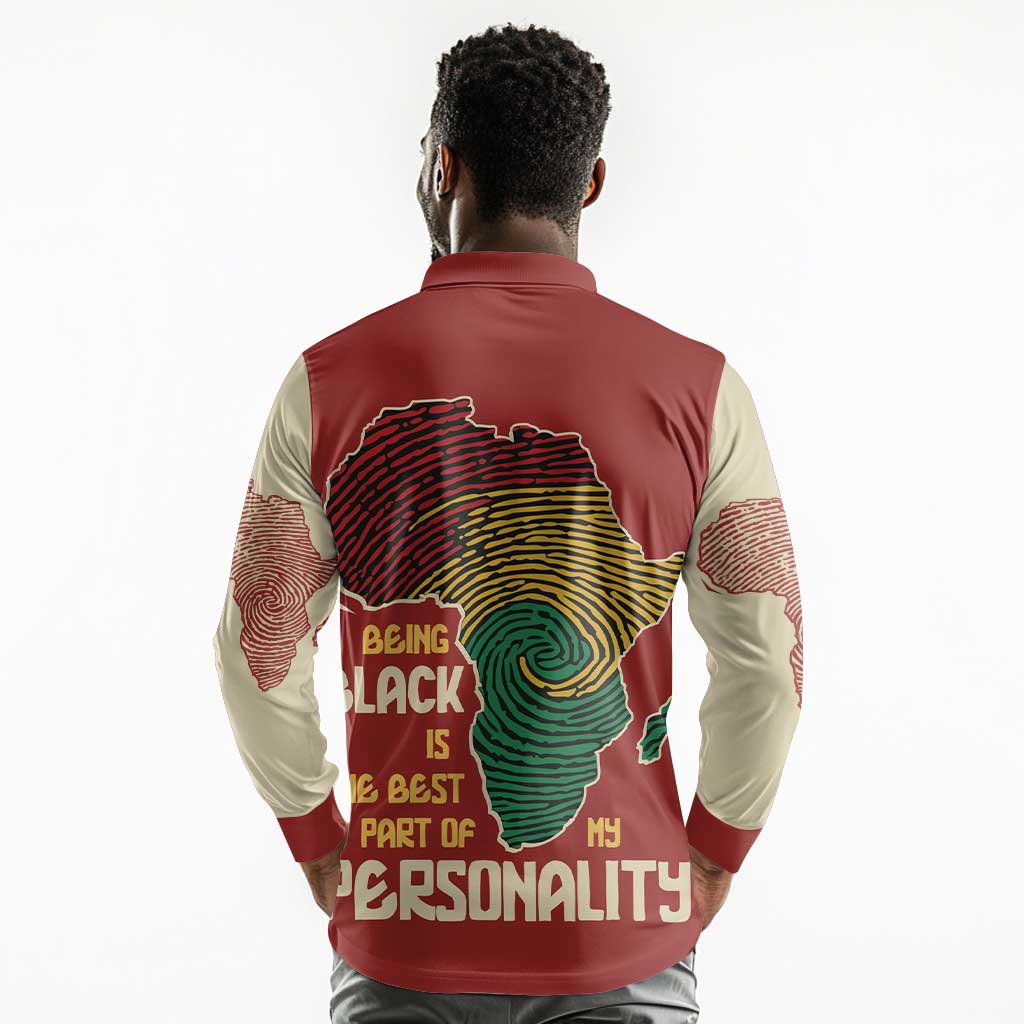 African Map Fingerprint Long Sleeve Polo Shirt Being Black Is The Best Part Of My Personality