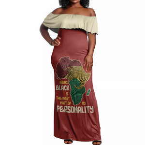 African Map Fingerprint Off Shoulder Maxi Dress Being Black Is The Best Part Of My Personality