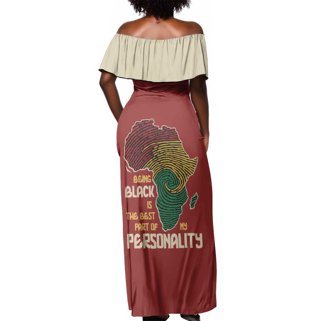 African Map Fingerprint Off Shoulder Maxi Dress Being Black Is The Best Part Of My Personality