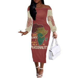 African Map Fingerprint Off The Shoulder Long Sleeve Dress Being Black Is The Best Part Of My Personality