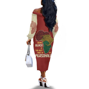 African Map Fingerprint Off The Shoulder Long Sleeve Dress Being Black Is The Best Part Of My Personality