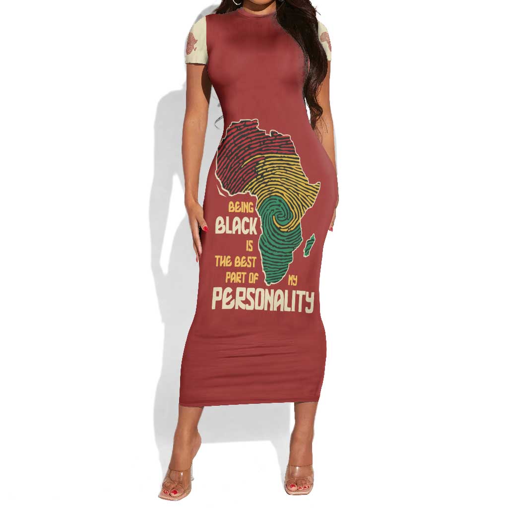 African Map Fingerprint Short Sleeve Bodycon Dress Being Black Is The Best Part Of My Personality DT03