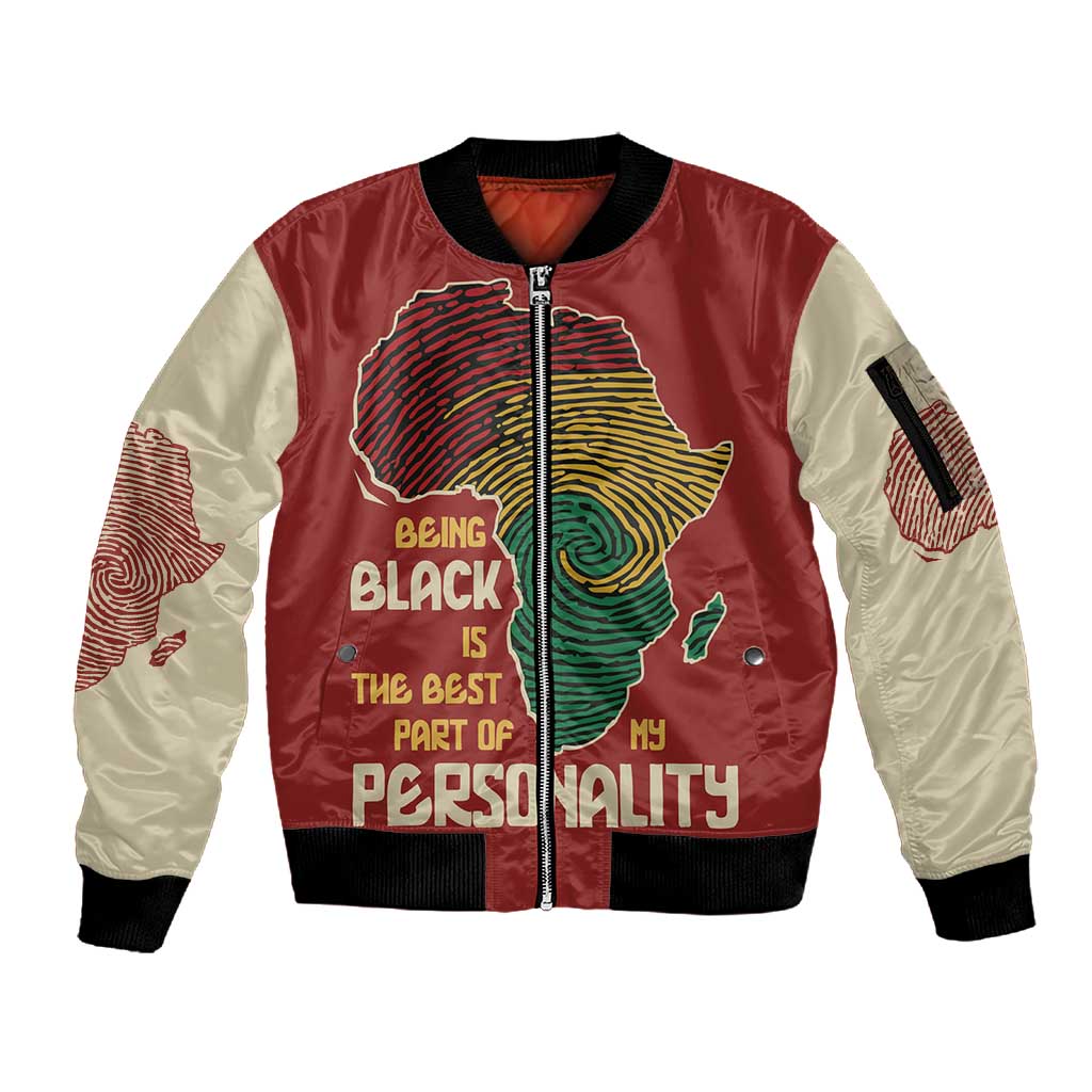 African Map Fingerprint Sleeve Zip Bomber Jacket Being Black Is The Best Part Of My Personality