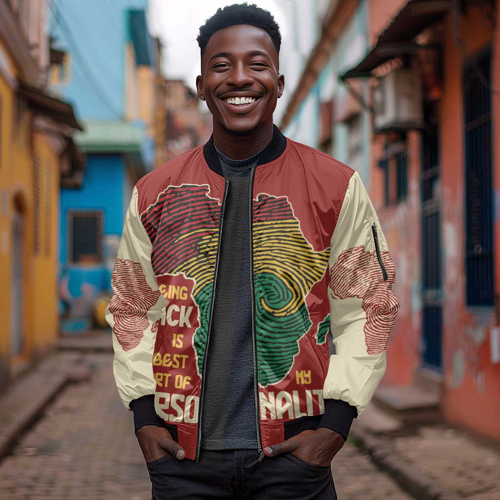 African Map Fingerprint Sleeve Zip Bomber Jacket Being Black Is The Best Part Of My Personality