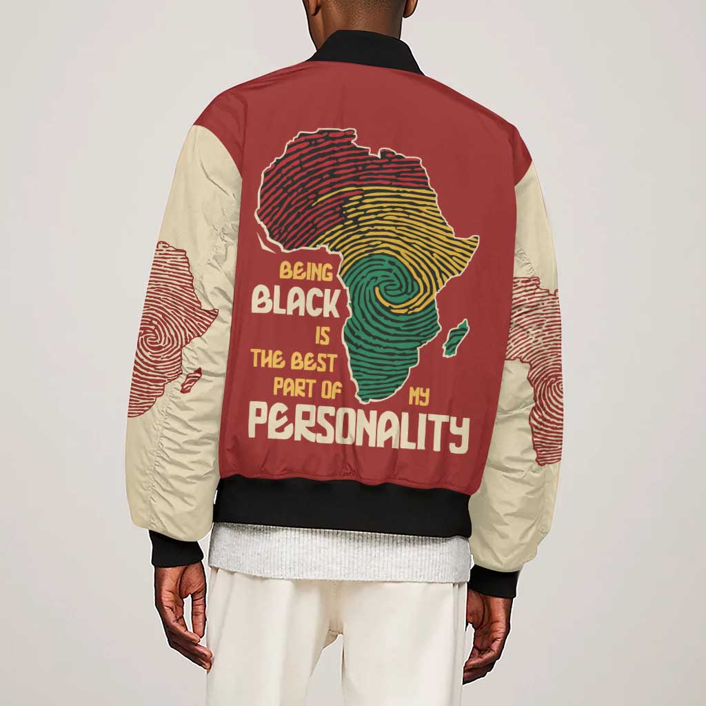 African Map Fingerprint Sleeve Zip Bomber Jacket Being Black Is The Best Part Of My Personality