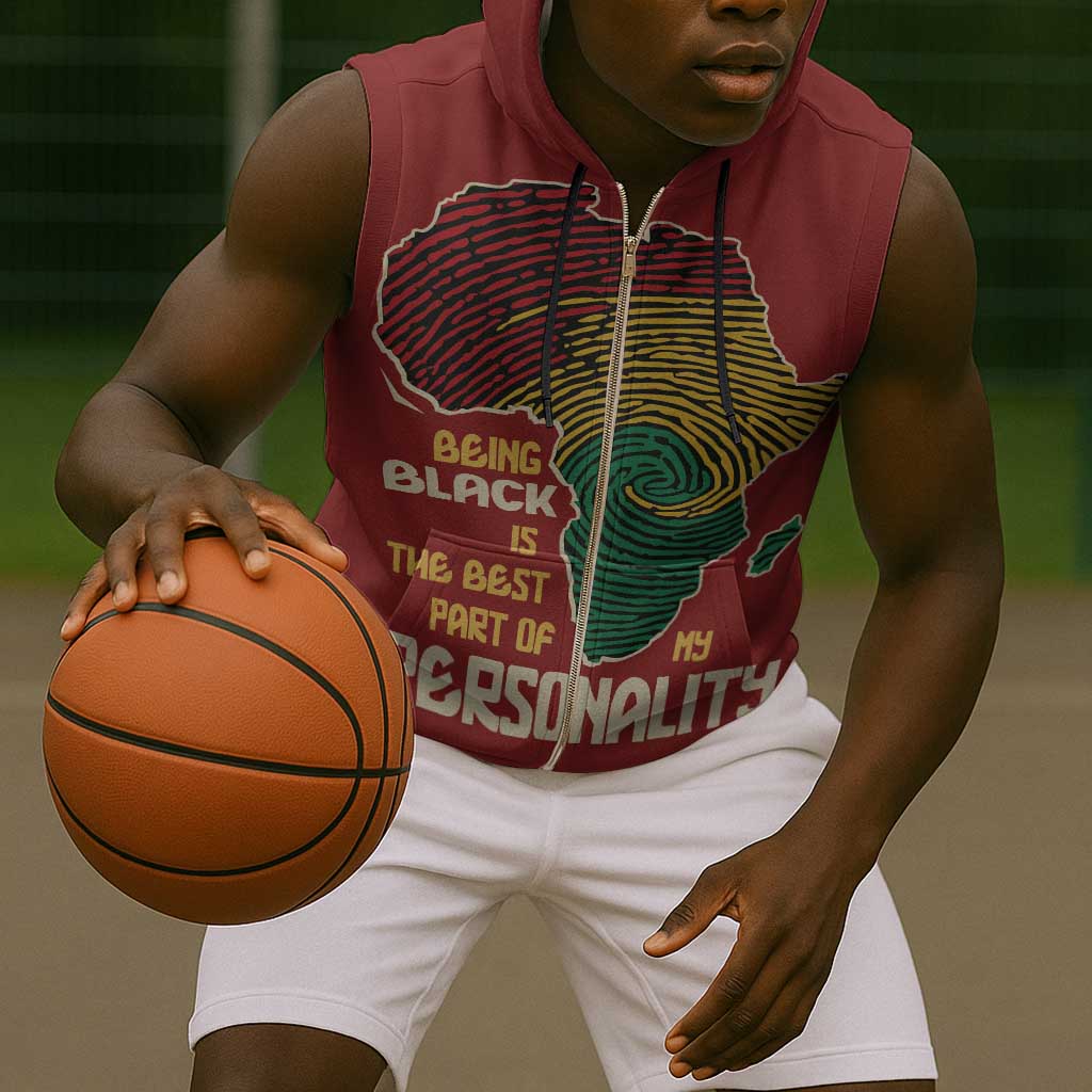 African Map Fingerprint Sleeveless Zip Hoodie Being Black Is The Best Part Of My Personality - African Pride