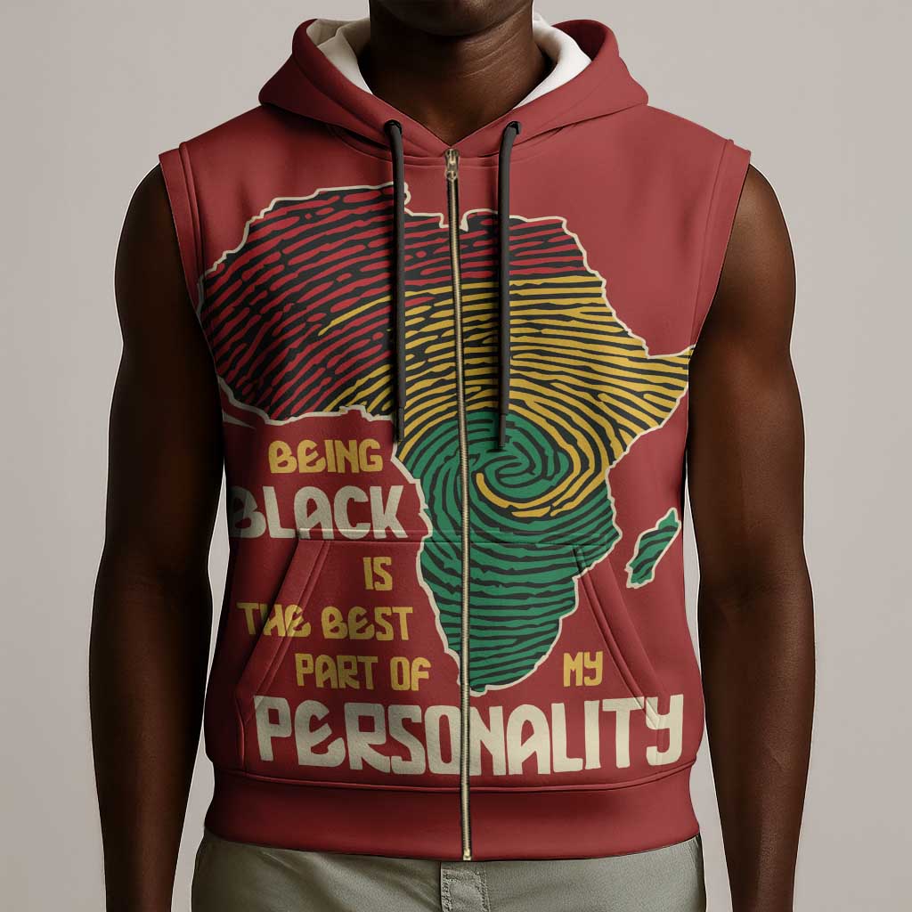 African Map Fingerprint Sleeveless Zip Hoodie Being Black Is The Best Part Of My Personality - African Pride