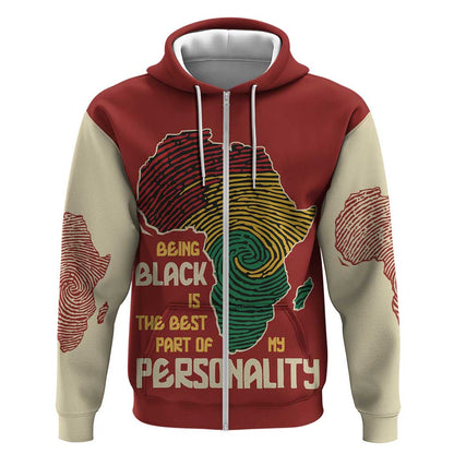 African Map Fingerprint Zip Hoodie Being Black Is The Best Part Of My Personality