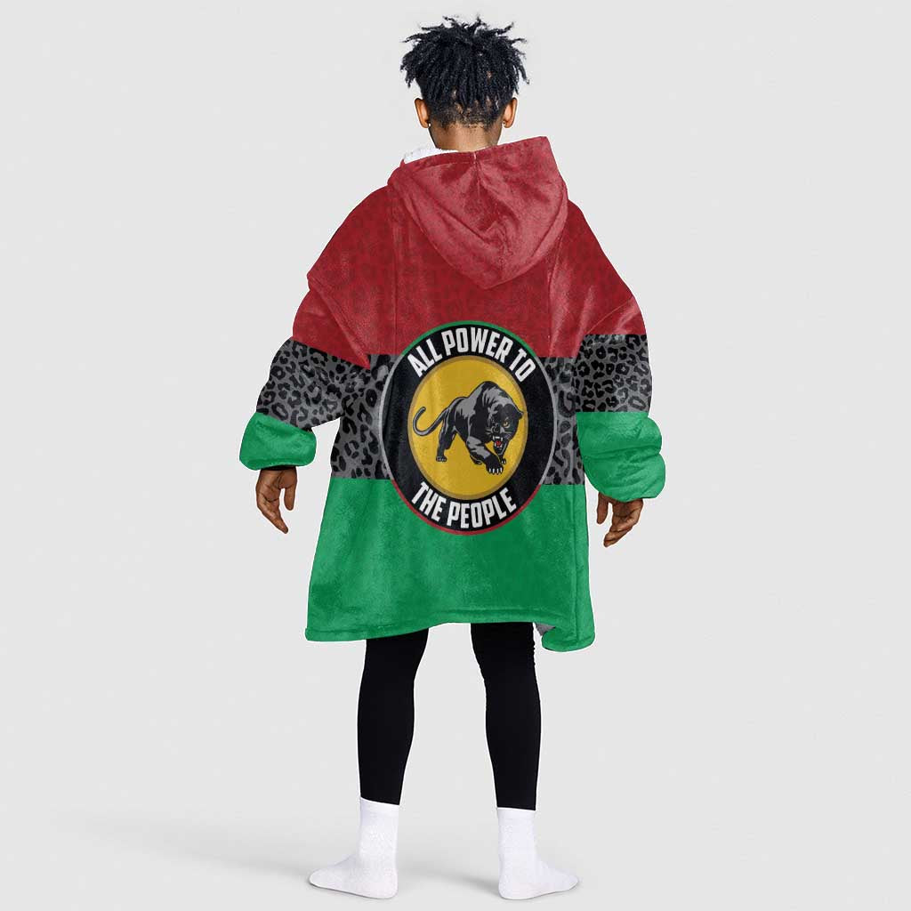 Personalized Pan African Black Panther Kid Wearable Blanket Hoodie All Power To The People