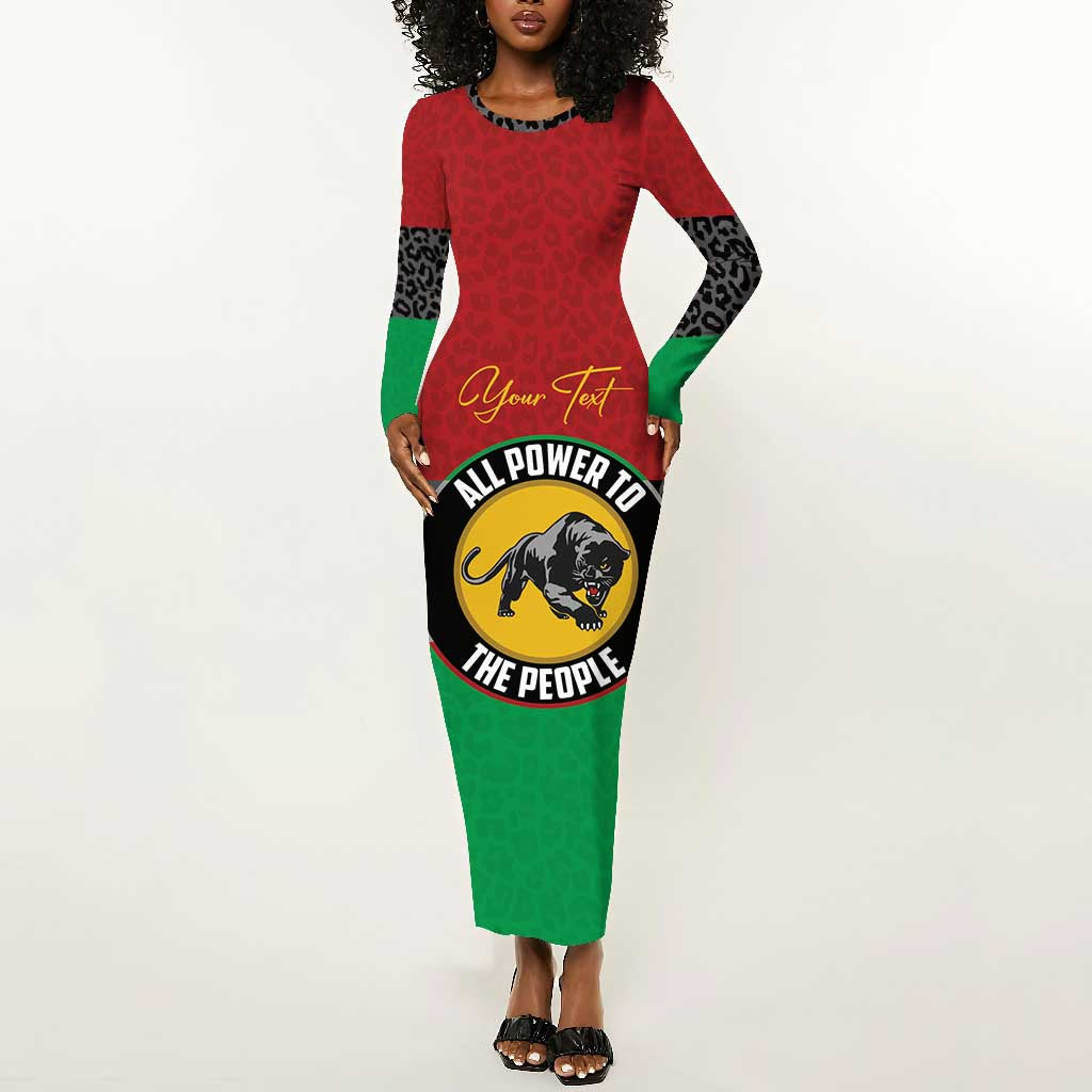 Personalized Pan African Black Panther Long Sleeve Bodycon Dress All Power To The People DT03