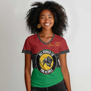 Personalized Pan African Black Panther Women V-Neck T-Shirt All Power To The People