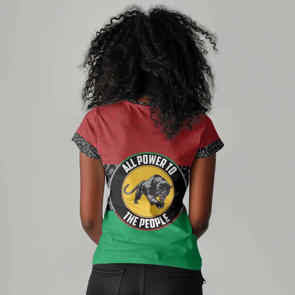 Personalized Pan African Black Panther Women V-Neck T-Shirt All Power To The People