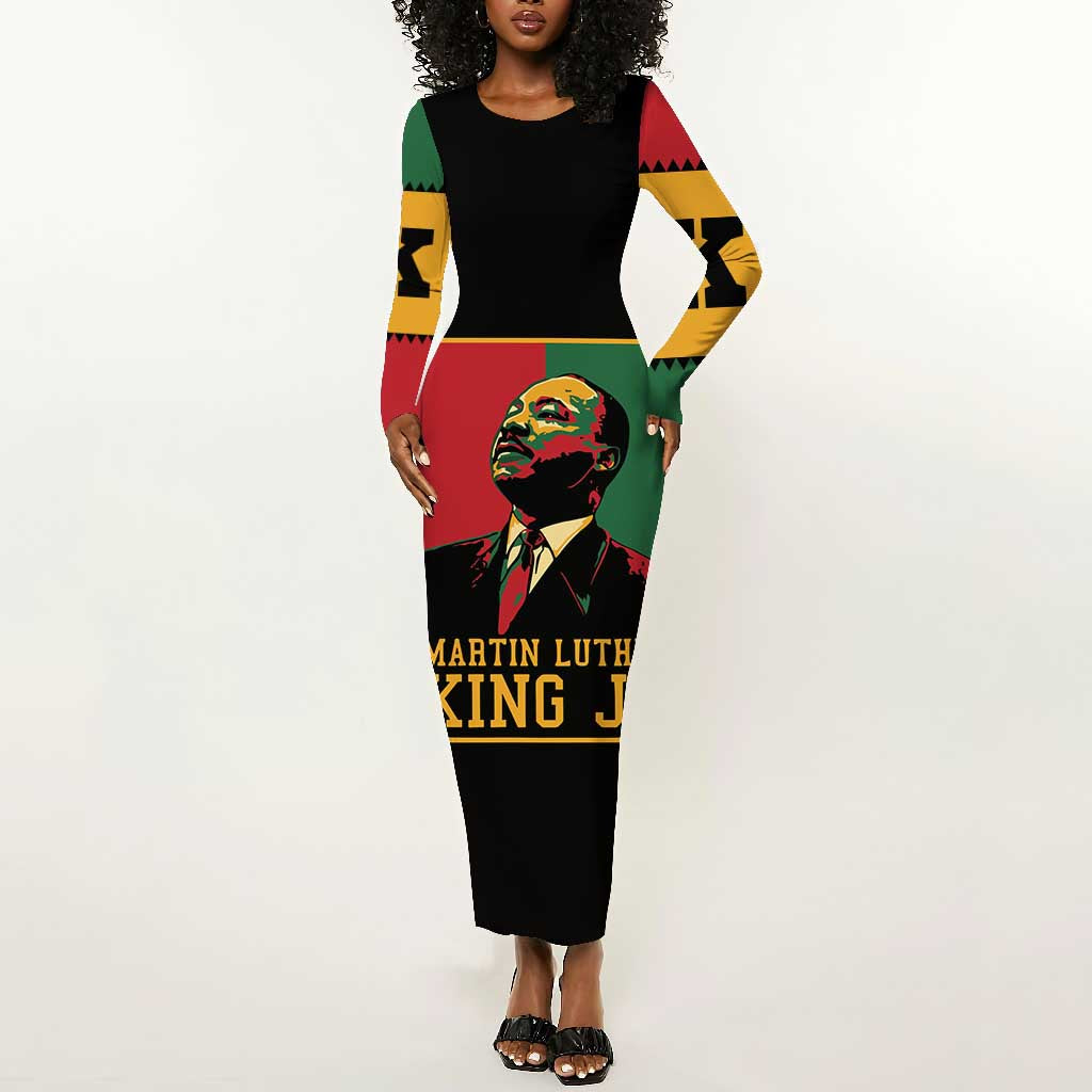 Martin Luther King Jr Long Sleeve Bodycon Dress MLK Retro Style DT03