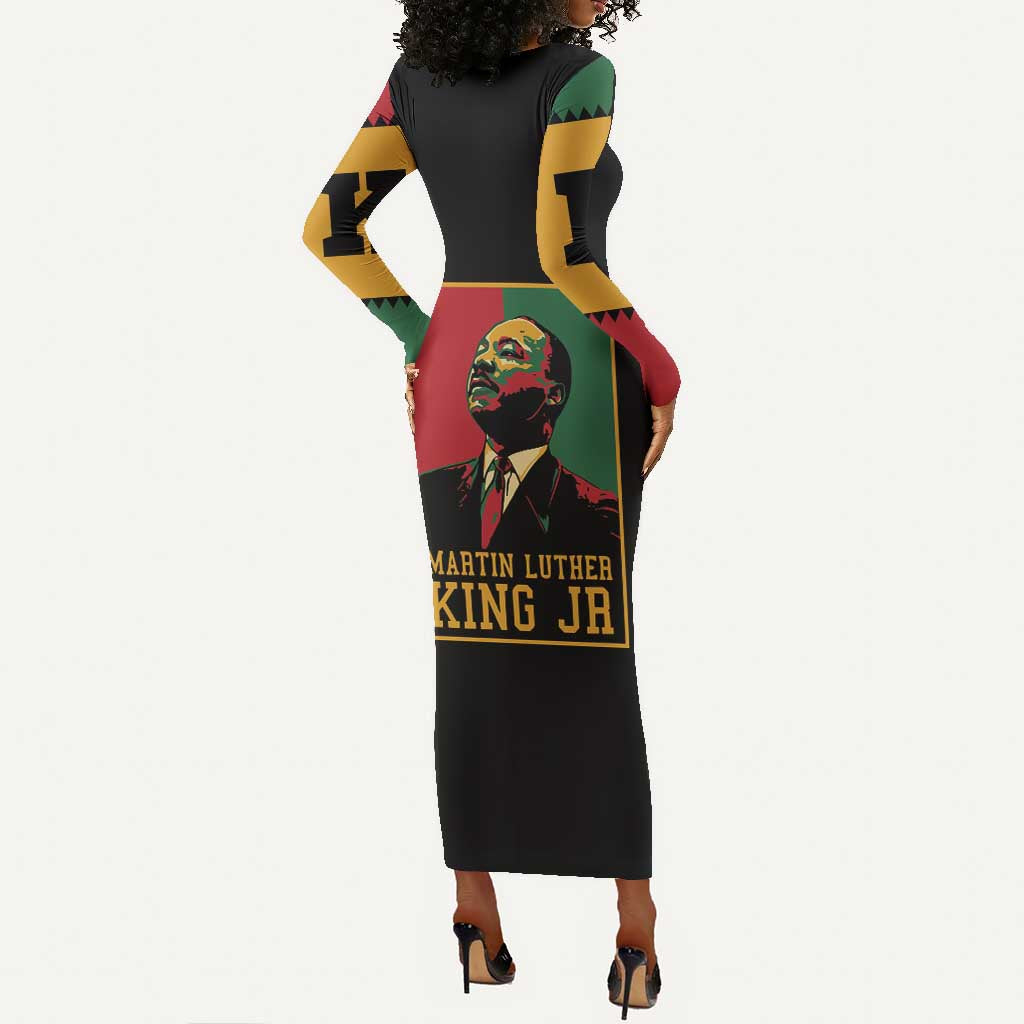 Martin Luther King Jr Long Sleeve Bodycon Dress MLK Retro Style DT03