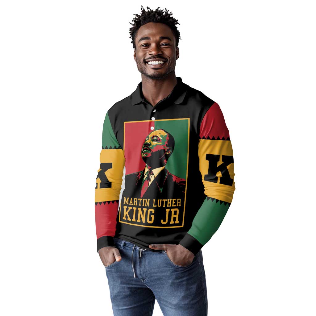 Martin Luther King Jr Long Sleeve Polo Shirt MLK Retro Style