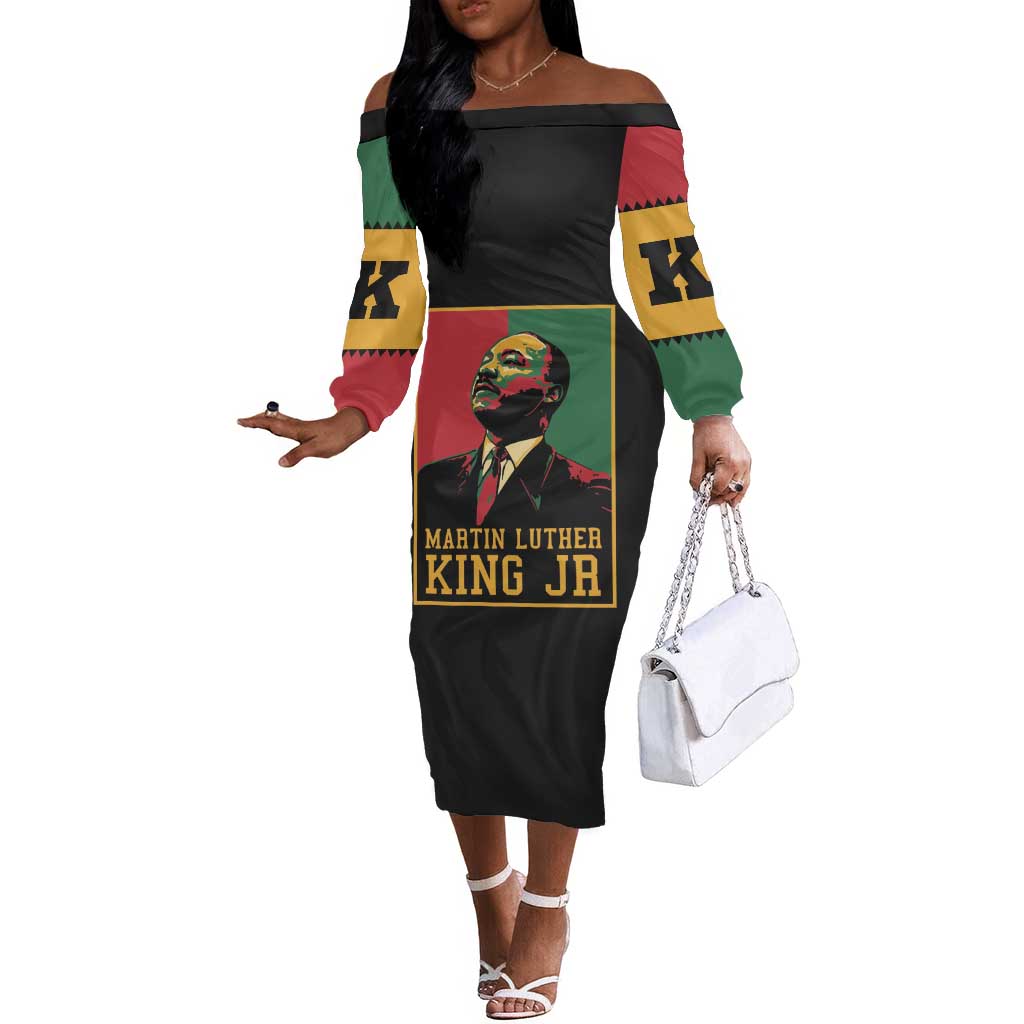 Martin Luther King Jr Off The Shoulder Long Sleeve Dress MLK Retro Style