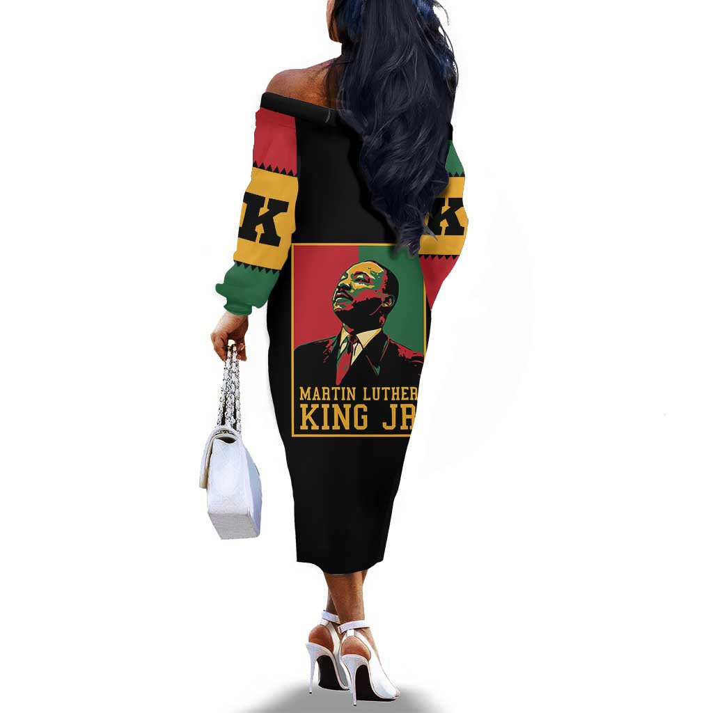 Martin Luther King Jr Off The Shoulder Long Sleeve Dress MLK Retro Style