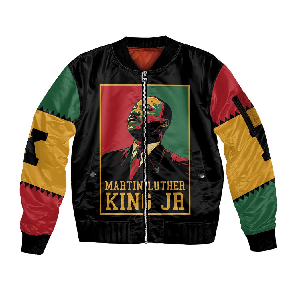 Martin Luther King Jr Sleeve Zip Bomber Jacket MLK Retro Style