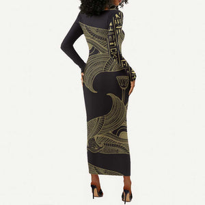 Afro Egypt Long Sleeve Bodycon Dress Horus Eyes Egyptian God DT03