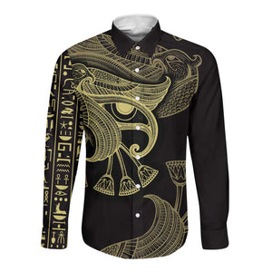 Afro Egypt Long Sleeve Button Shirt Horus Eyes Egyptian God