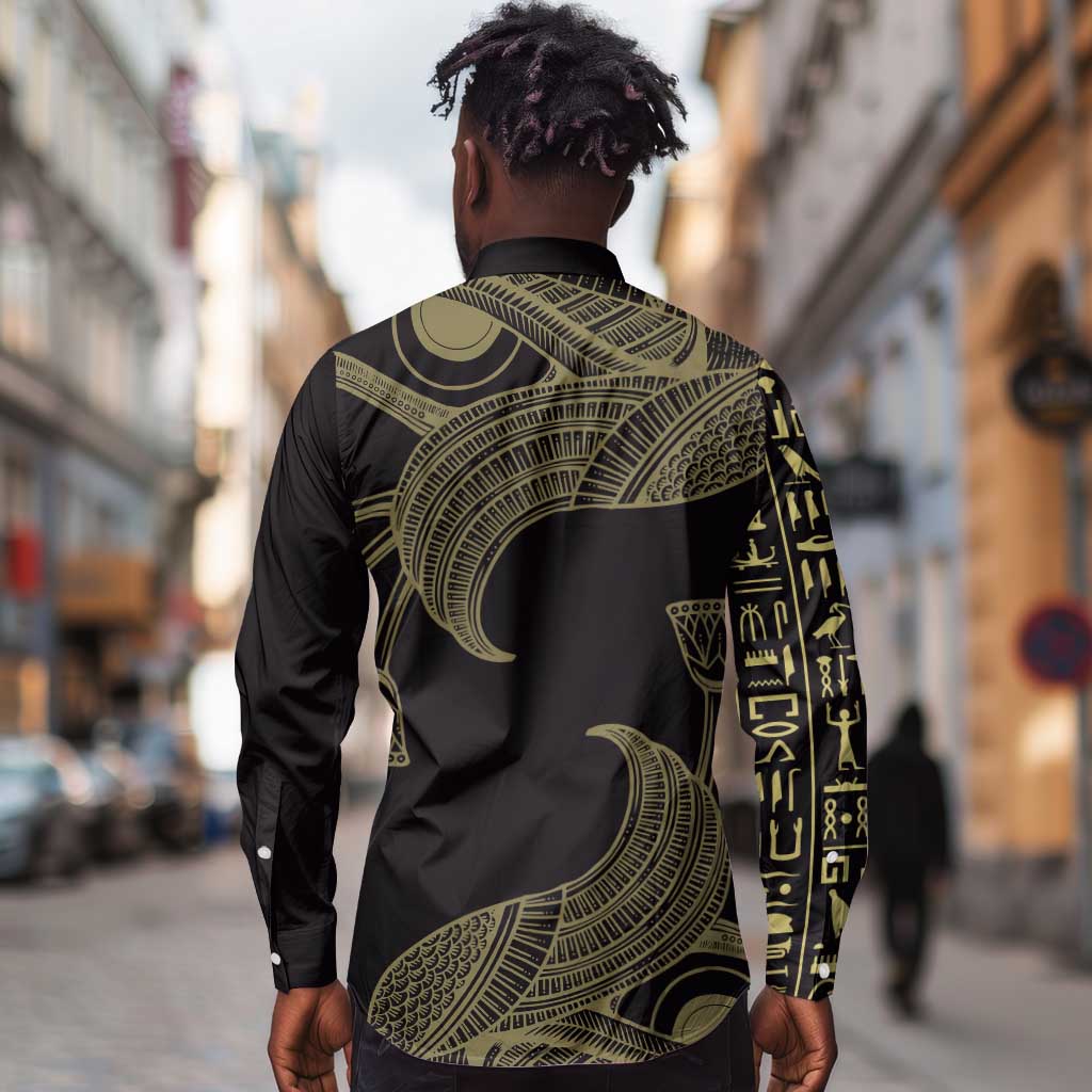 Afro Egypt Long Sleeve Button Shirt Horus Eyes Egyptian God