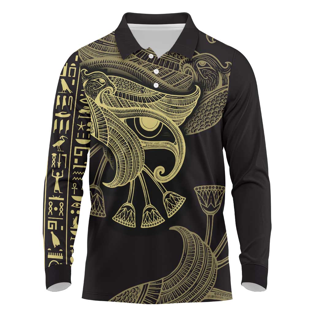 Afro Egypt Long Sleeve Polo Shirt Horus Eyes Egyptian God