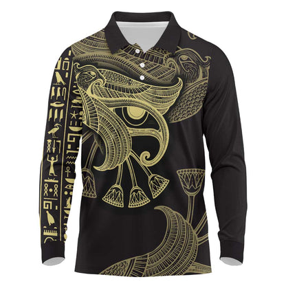 Afro Egypt Long Sleeve Polo Shirt Horus Eyes Egyptian God