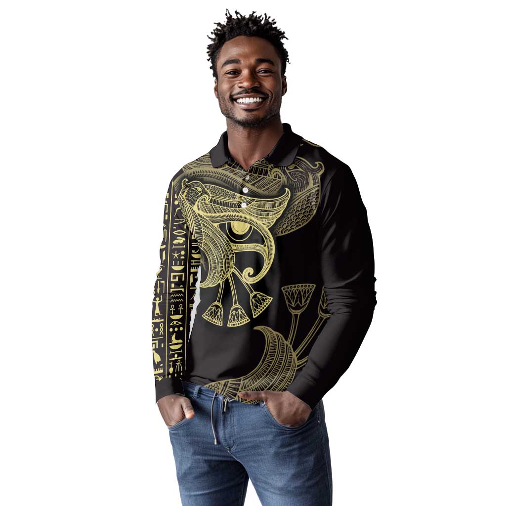 Afro Egypt Long Sleeve Polo Shirt Horus Eyes Egyptian God