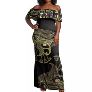 Afro Egypt Off Shoulder Maxi Dress Horus Eyes Egyptian God