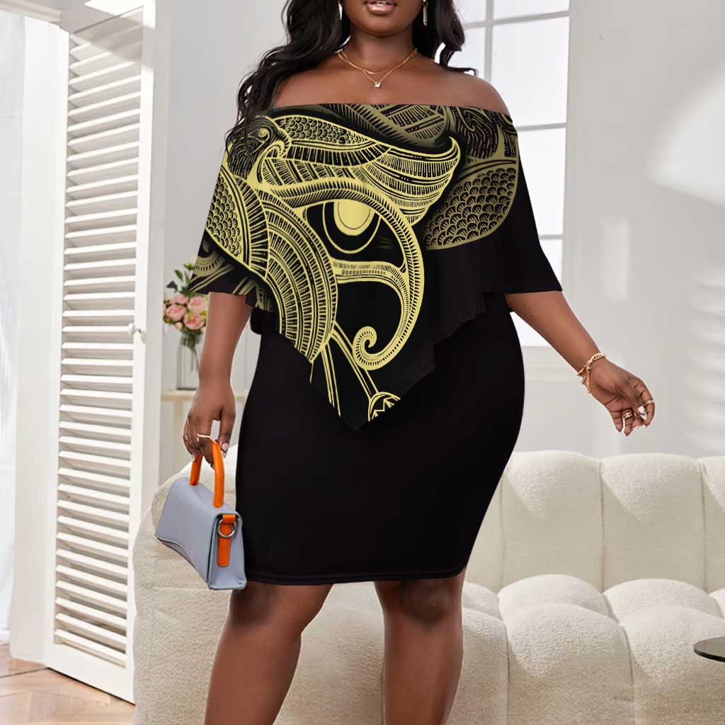 Afro Egypt Off Shoulder Short Dress Horus Eyes Egyptian God