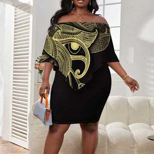 Afro Egypt Off Shoulder Short Dress Horus Eyes Egyptian God