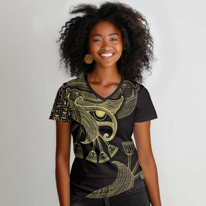 Afro Egypt Women V-Neck T-Shirt Horus Eyes Egyptian God