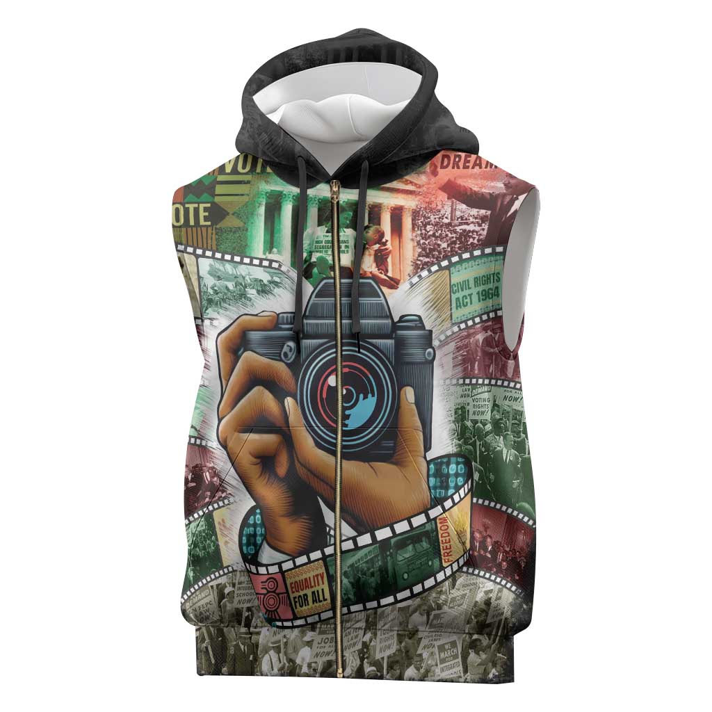 African American Civil Rights Leaders Sleeveless Zip Hoodie Heritage in Frames Photography - African Pride