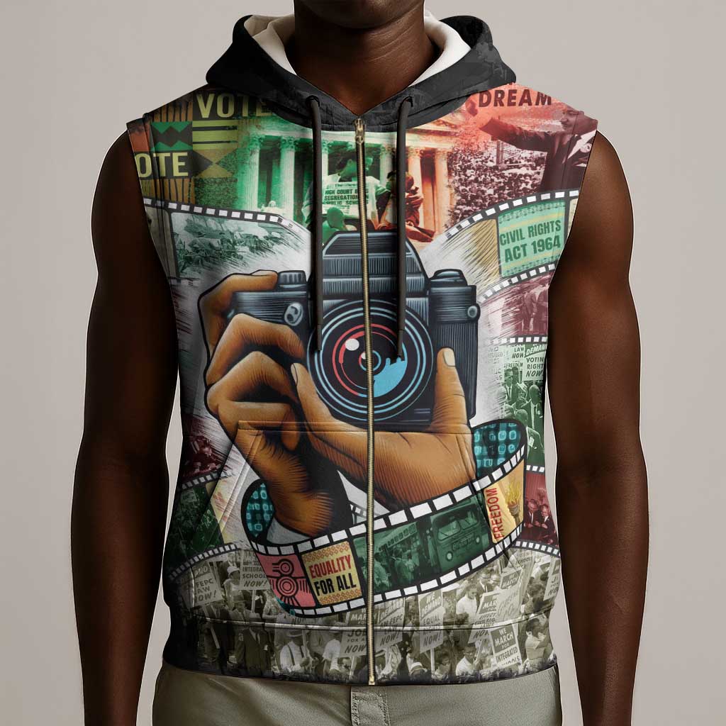African American Civil Rights Leaders Sleeveless Zip Hoodie Heritage in Frames Photography - African Pride