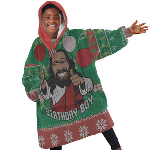 African Birthday Boy Jesus Kid Wearable Blanket Hoodie Afro Christmas