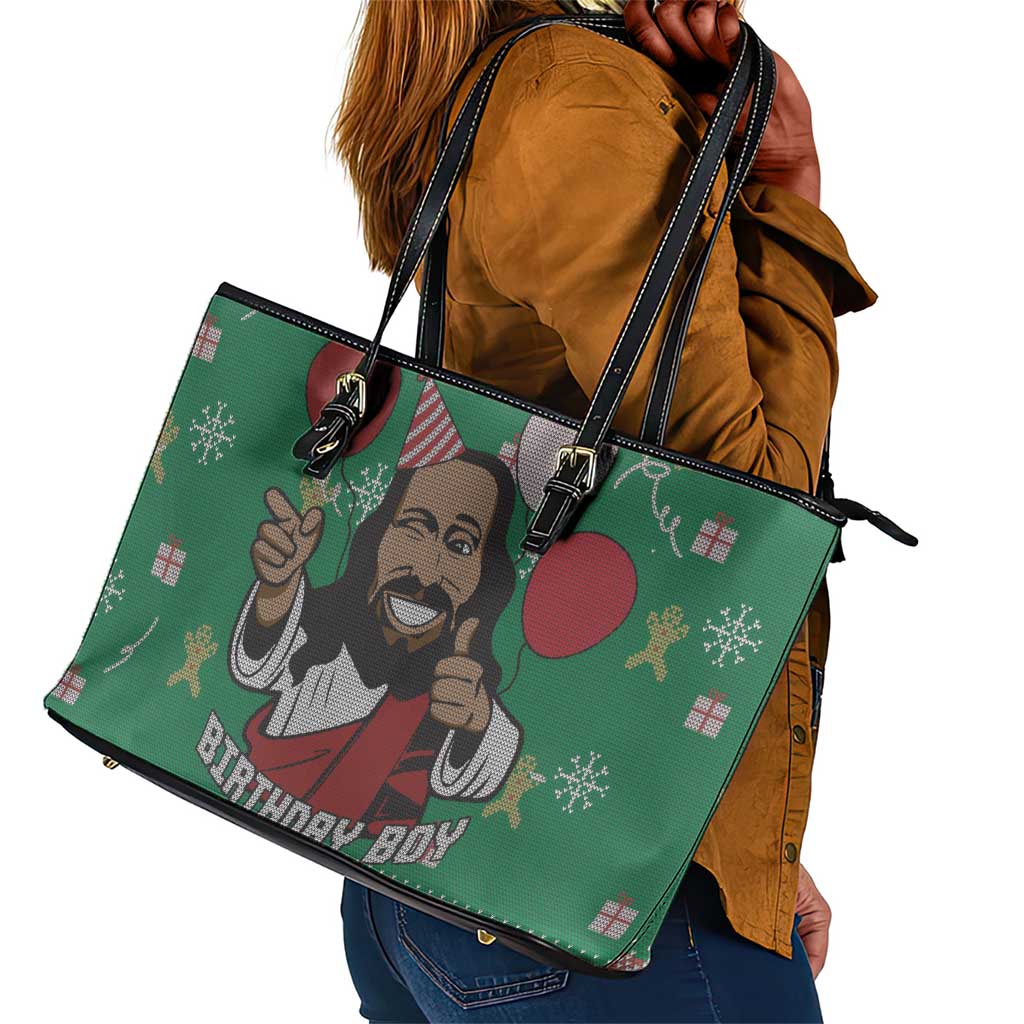 African Birthday Boy Jesus Leather Tote Bag Afro Christmas