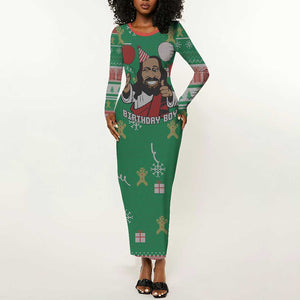 African Birthday Boy Jesus Long Sleeve Bodycon Dress Afro Christmas DT03