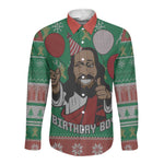 African Birthday Boy Jesus Long Sleeve Button Shirt Afro Christmas