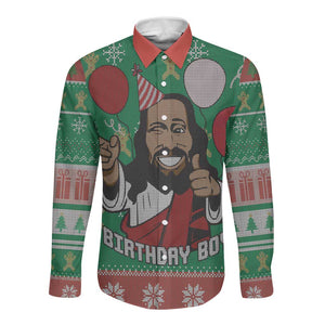 African Birthday Boy Jesus Long Sleeve Button Shirt Afro Christmas