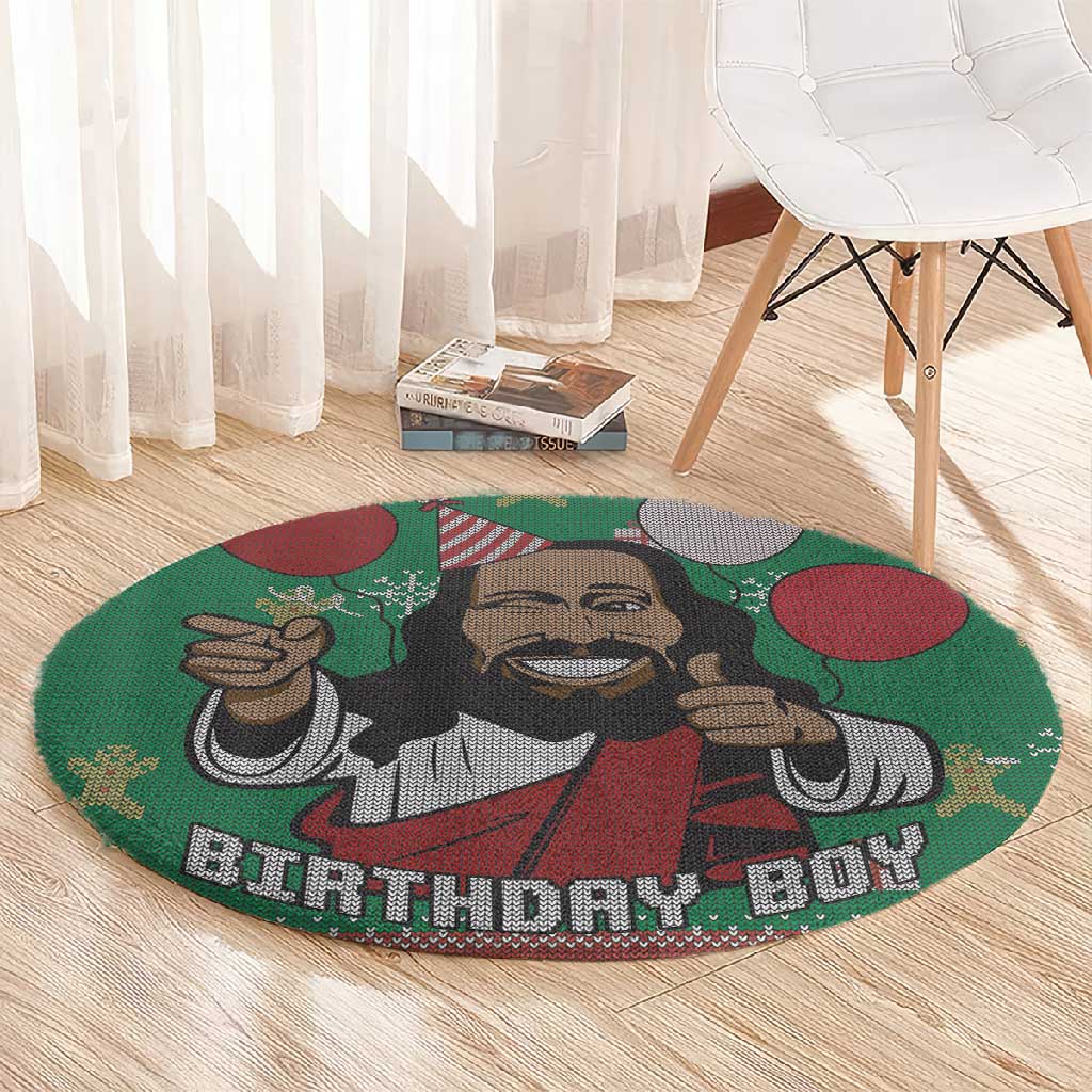 African Birthday Boy Jesus Round Carpet Afro Christmas