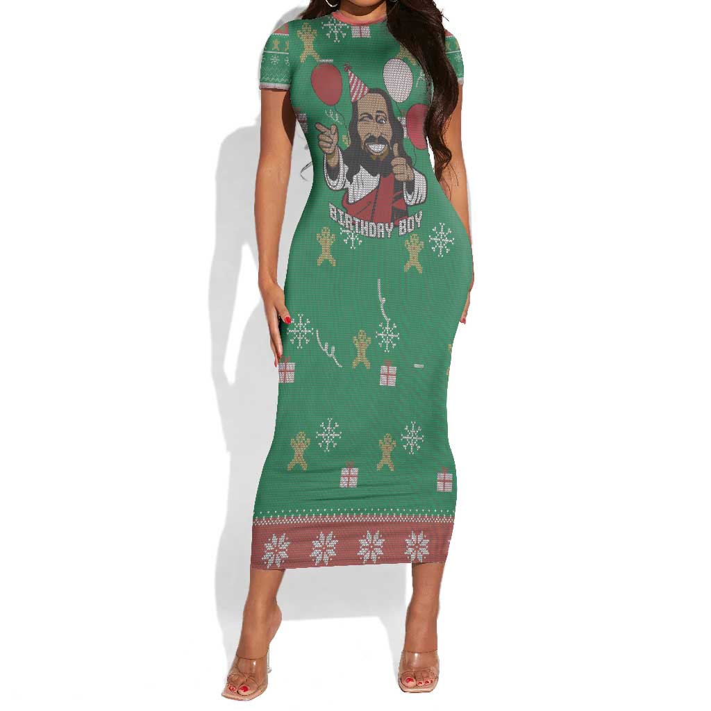 African Birthday Boy Jesus Short Sleeve Bodycon Dress Afro Christmas DT03