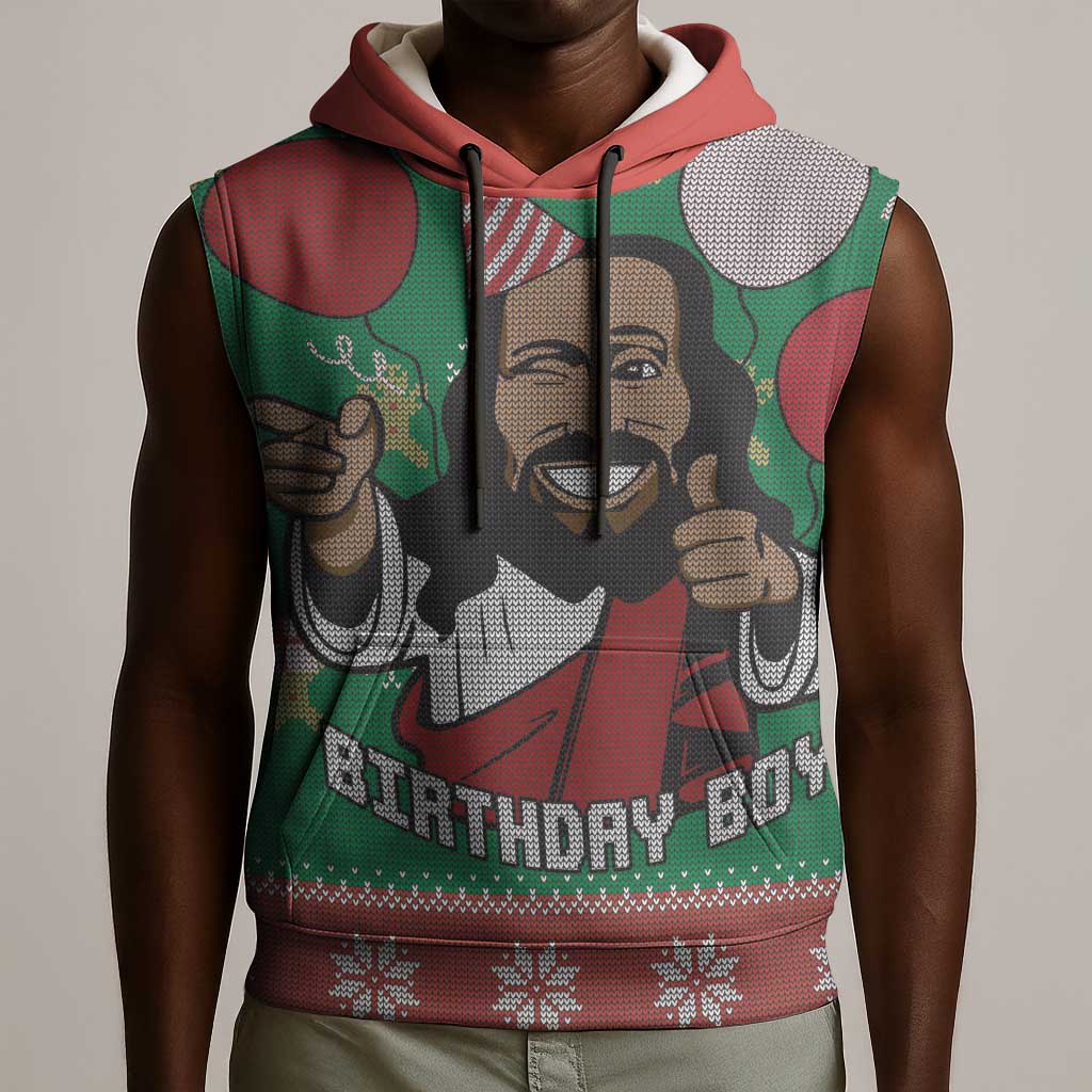 African Birthday Boy Jesus Sleeveless Hoodie Afro Christmas - African Pride