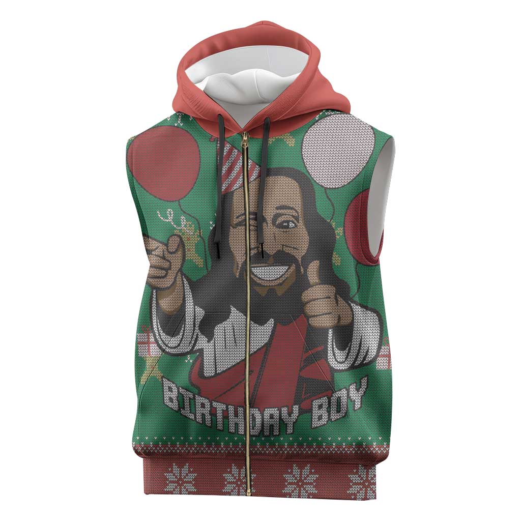 African Birthday Boy Jesus Sleeveless Zip Hoodie Afro Christmas - African Pride
